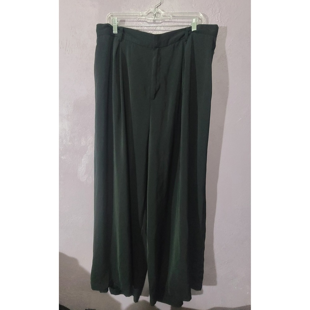Tronjori Wide Leg Trousers Women 2X Black High Waisted Pleated Palazzo Pants